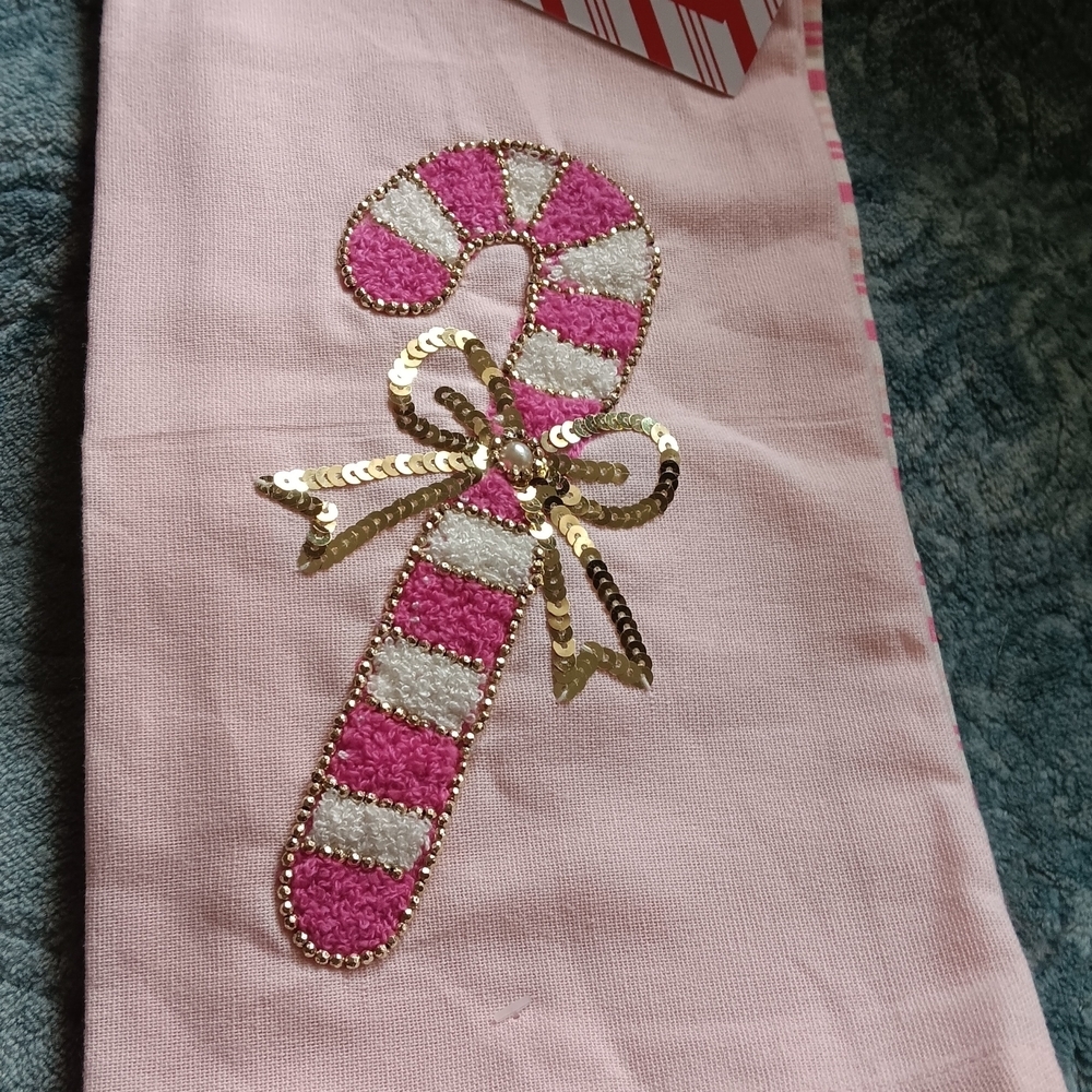 Kitchen towels  pink and gold candy cane